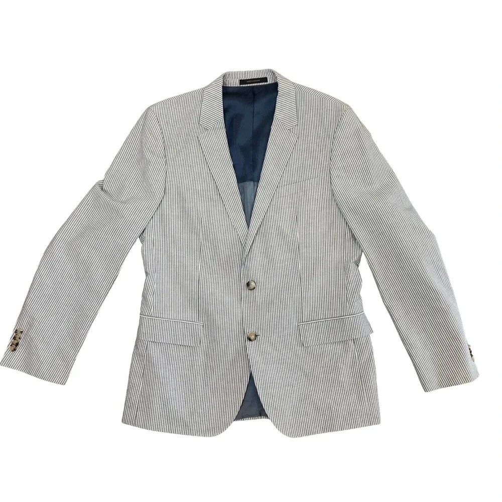 Hugo Boss Mens Hedge1 Gense1 Blue White Striped Cotton Blazer Sport Coat 40R